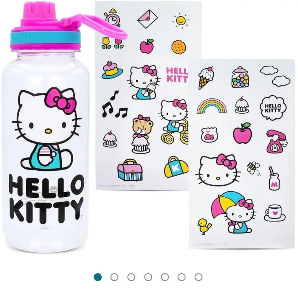 Hello Kitty Icons 32-Ounce Twist Spout Plastic Water Bottle Jug And Sticker Set